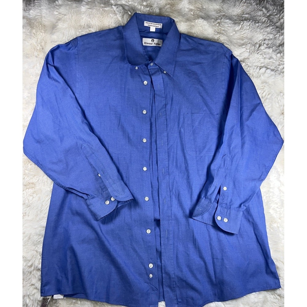 Etienne Aigner Shir Mens Long Sleeve Button Down Blue Cotton Blend SolidOxfordA5